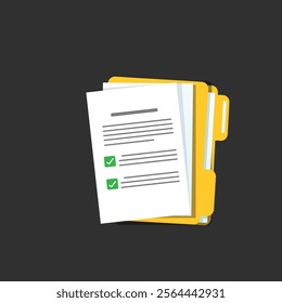 Document. Contract papers. Paper documents. Folder with stamp and text. Stack of agreements document with signature and approval stamp. Concept of paperwork, business documents. Folder, stack papers