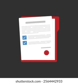 Document. Contract papers. Paper documents. Folder with stamp and text. Stack of agreements document with signature and approval stamp. Concept of paperwork, business documents. Folder, stack papers