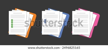 Document. Contract papers. Paper documents. Folder with stamp and text. Stack of agreements document with signature and approval stamp. Concept of paperwork, business documents. Folder, stack papers