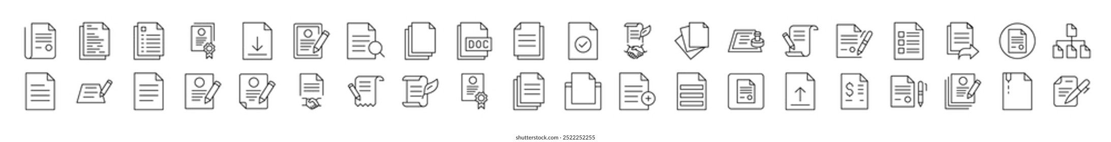Document, Contract, Presentation Line Icon Collection. Editable Stroke. Perfect for Infographics, Articles, Books, Flyers, Banners