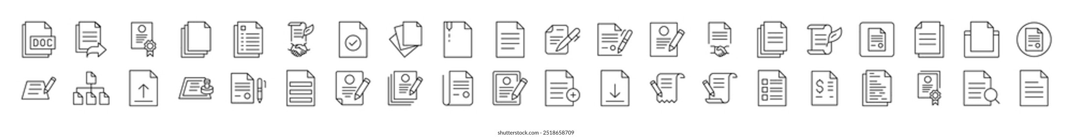 Document, Contract, Presentation Outline Icon Collection. Editable Stroke. Perfect for Infographics, Articles, Books, Flyers, Banners