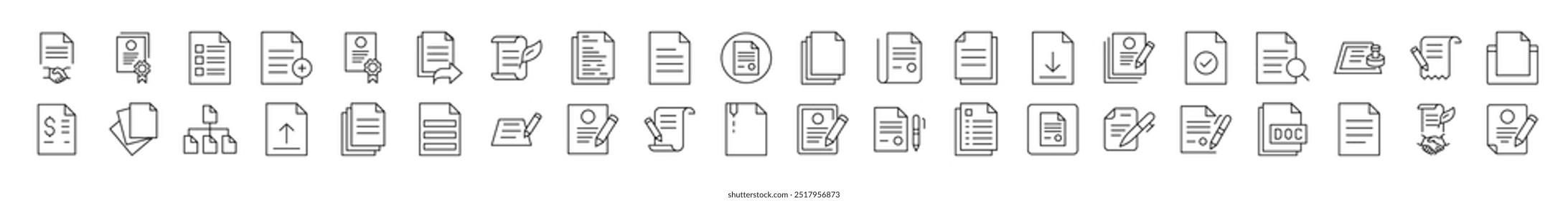 Document, Contract, Presentation Outline Picture Collection. Editable Stroke. Perfect for Infographics, Articles, Books, Flyers, Banners