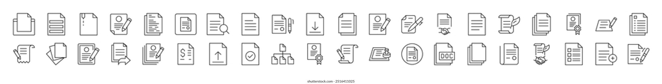 Coleção de Assinaturas de Estrutura de Tópicos de Documento, Contrato e Apresentação. Traço editável. Perfeito para infográficos, artigos, livros, folhetos, banners