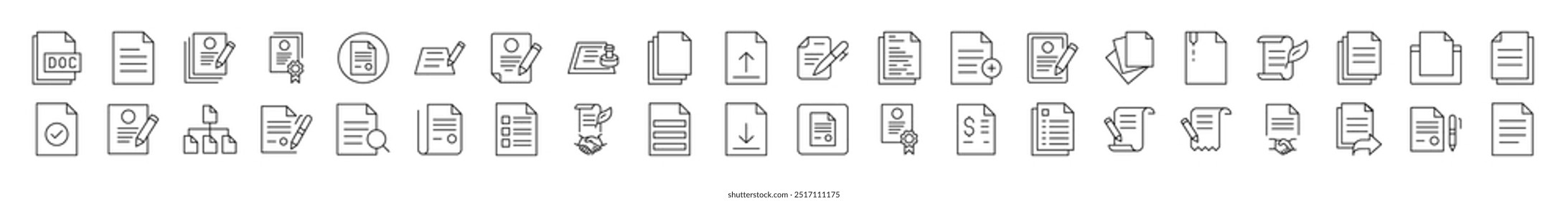 Document, Contract, Presentation Picture Collection. Editable Stroke. Perfect for Infographics, Articles, Books, Flyers, Banners
