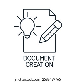 Document creation. Copywriting, writing. Vector linear icons illustration isolated on white background.
