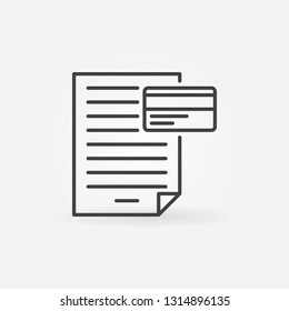 Document with credit card vector icon or sign in thin line style