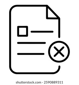 Document with Cross Icon, File Cancellation, Delete Document Symbol, Paper with Error Mark, File Removal Sign