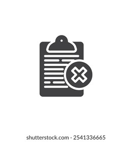 Document with cross mark vector icon. filled flat sign for mobile concept and web design. Non-Conformance Report glyph icon. Symbol, logo illustration. Vector graphics