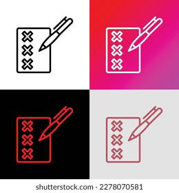 Document with cross marks and pen. Thin line icon. Checklist, questionnaire. Modern vector illustration.