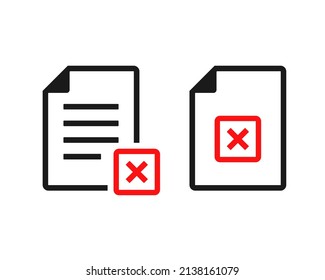 Documento con signo cruzado. Icono de eliminación de documentos. Cancelar archivo. Ilustración del vector