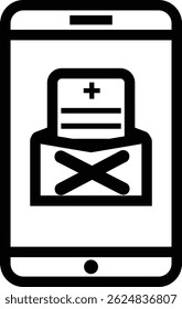 document with cross symbol on screen phone, healthcare or medical outline icon design