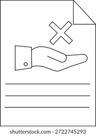 Un documento con un icono de mano tachado que descansa sobre tres líneas