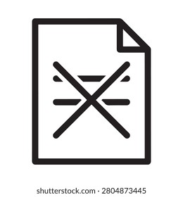 Document with crossing lines icon black silhouette on white background