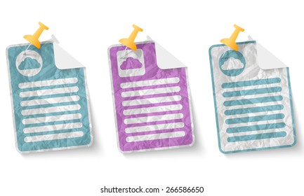 document with crumpled paper and cloud