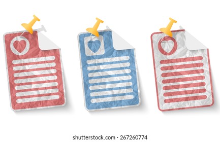document with crumpled paper and heart