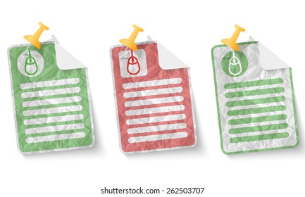 document with crumpled paper and mouse symbol