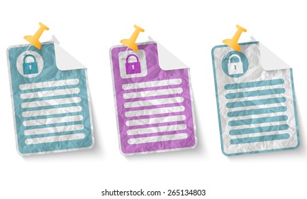 document with crumpled paper and padlock symbol