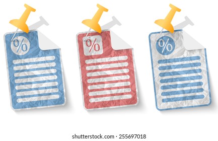 document with crumpled paper and percent symbol