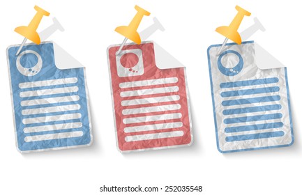 document with crumpled paper and speech bubble