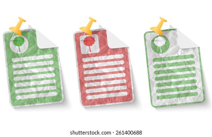 document with crumpled paper and tree symbol