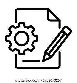 Document customization icon with gear and pencil, illustrating editing and configuration processes, gear symbol, edit document
