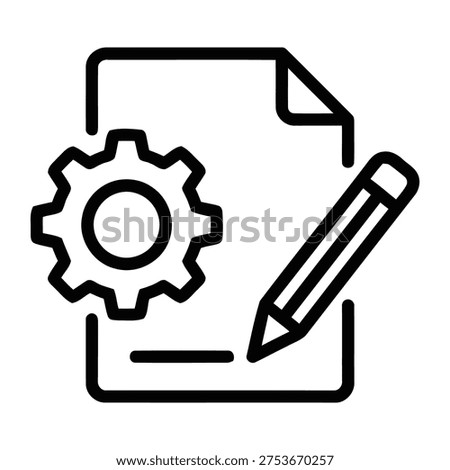 Document customization icon with gear and pencil, illustrating editing and configuration processes, gear symbol, edit document