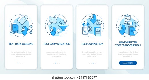 Document data analysis onboarding mobile app screen. Walkthrough 4 steps editable graphic instructions with linear concepts. UI, UX, GUI template. Myriad Pro-Bold, Regular fonts used