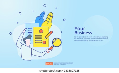 document data report concept for investment analysis, planning research, business statistics and finance audit accounting with paper sheet chart, laptop, magnifier, paperwork, charts, graphs element