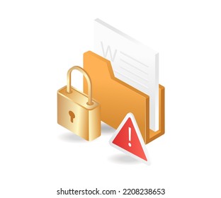 Document data security warning in isometric flat illustration