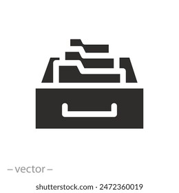 document database organization icon, folder case archive, digital document, flat symbol, vector illustration