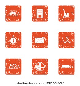 Document delivery icons set. Grunge set of 9 document delivery vector icons for web isolated on white background