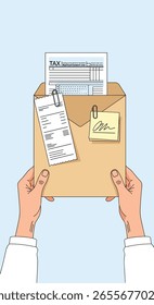 Serviço de entrega de documentos mãos segurando um envelope com documentos importantes e recebimentos recebidos para processamento