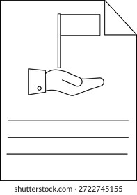 Un documento muestra una mano sosteniendo una bandera con líneas debajo para el texto La esquina superior está doblada