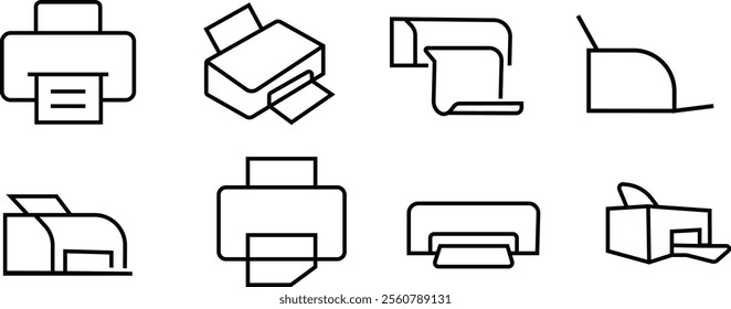 Document desktop printer icon set, digital printing vector icons for web design isolated on transparent background, Document copier outline, linear and full pictogram. Symbol, logo graphic design.