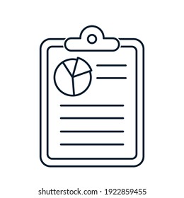 Document and diagram. Funding graph concept, business data, statistic report, infographic analysis. Vector icon isolated on white background. 