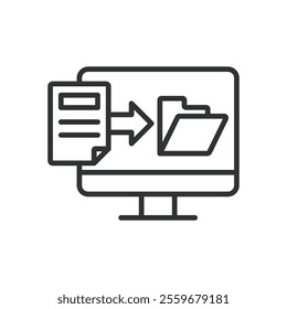 Document digitization, icon in line design. Document, digitization, scanning, digital archive, paperless, data conversion on white background vector. Document digitization editable stroke icon