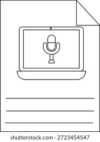Um documento exibindo um laptop mostrando um microfone na tela com as linhas abaixo