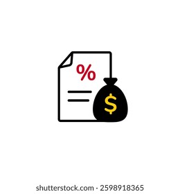 Document displaying a percentage with a money bag suggesting financial calculations or investments.
