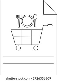 Un documento que muestra un utensilio de Carrito de compras y un doblez de esquina de página Tres líneas Horizontales están cerca de la parte inferior