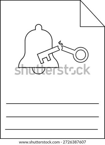 A document displays a bell with a broken key on it along with three lines for writing