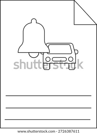 A document displays a car under a bell with three lines below Its corner is folded down