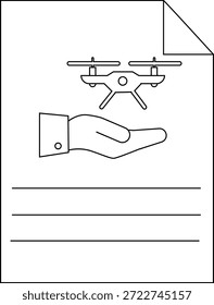 Um documento exibe uma mão e um drone Três linhas horizontais aparecem na parte inferior