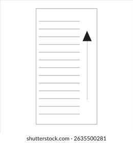 A document displays horizontal lines and an arrow pointing upwards. It suggests guidance or a list with a clear direction, possibly indicating progress or a next step.