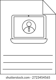 Um documento exibe um notebook com uma pessoa em um círculo Três linhas horizontais estão abaixo