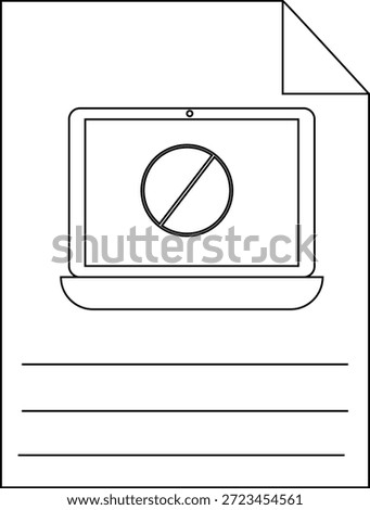 A document displays a laptop screen with a prohibited symbol inside the screen area