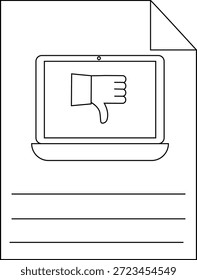 A document displays a laptop its screen shows a thumbs down icon Three horizontal lines are beneath