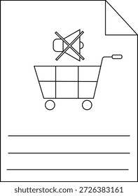 A document displays a shopping cart below a muted speaker icon above three horizontal lines Corner is folded down
