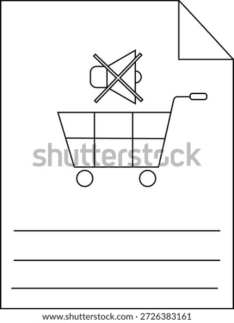 A document displays a shopping cart below a muted speaker icon above three horizontal lines Corner is folded down