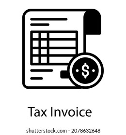 Documento con un dólar que denota un icono de glifo de la factura de impuestos 