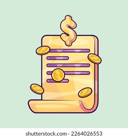 Document with Dollar Sign and Coins. Business Document Illustration Vector